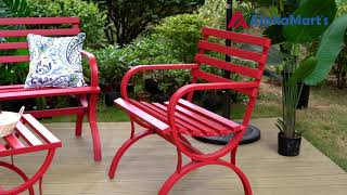 Sophia & William Outdoor Garden Bench Set with Single Seat Chair & Metal Side Table