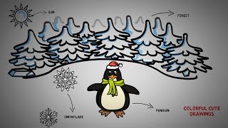 Learn How to Draw and Coloring Nature and Animals for Kids | Cute Penguin Waiting for For Fun