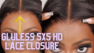 BEGINNER-FRIENDLY GLUELESS CLOSURE WIG INSTALL | THINNEST 5X5 HD LACE CLOSURE WIG! FT KLAIYI HAIR