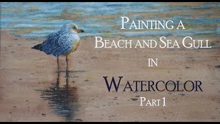 Watercolor Painting Demo Sea Gull on Beach With Water Part 1