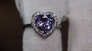 Purple diamond heart ring, Purple ring, Purple diamond ring, Purple diamond engagement ring