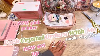 Studio Vlog 027 | Pack Crystal Orders with me! New PINK Thermal Printer from Munbyn! New Set up!