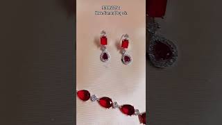 Red American diamond necklace with earrings, msg on 9289583544, Www.diamonddrops.in#trendingjwellery