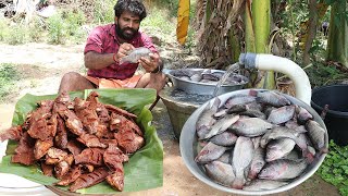 10 kg Jalebi Fish FRY || Village style Cooking AND Eating || 10 kg FISH FRY