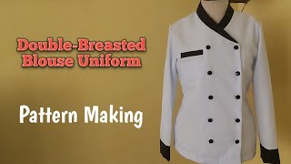 Double-Breasted Overlapped long Sleeve Blouse, Standing Collar  (Pattern Making)