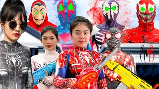 TEAM SPIDER-GIRL Nerf War vs COLOR BAD GUY TEAM || Alien Superhero Battle Story ( Live Action )