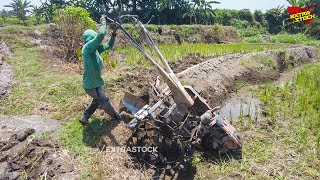 Kurang Teliti Traktor Sawah Hampir Terjungkal Kesangkut Batu