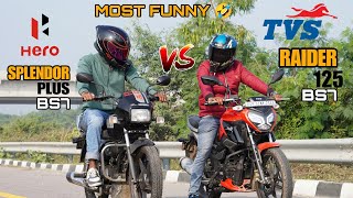 tvs raider 125 bs7 vs hero splendor plus xtec bs7 | which one is best ? 🤔 | most funny 🤣