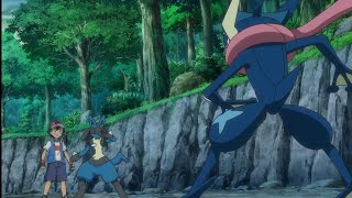 Lucario vs Greninja | lucario ran from the battel | Pokémon journeys