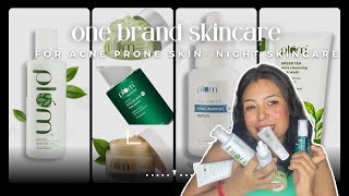 One brand skincare ft plum 💜✨ night skincare for acne skin | is azelaic acid serum really work ?🤔