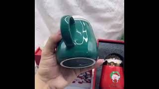 Cute ceramic Christmas thermos mug with snowflake cover