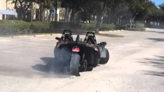 Polaris Slingshot burnout testing the Rev limiter