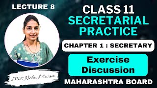 Class 11 | Secretarial Practice | Chapter 1 | Secretary | Maharashtra Board | L8 By Neha Maam