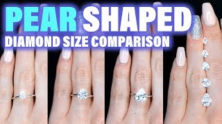 Pear Shaped Diamond Size Comparison on the Hand Finger Engagement Ring Cut 1 Carat 2 ct .75 3 4 1.5