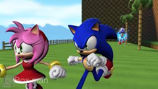 Sonic and Amy running from Metal Sonic