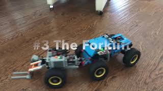 Lego Technic 2x2 Trailer With Multiple Attachments - Grab Arm, Drill, and Forklift!