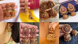 Trending Earrings Designs 2024/Temple jhumka designs/latest gold earrings jhumka designs #gold #new