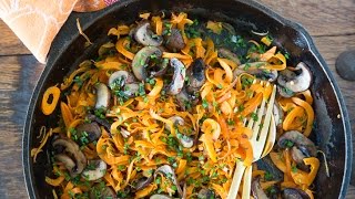 Sweetpotato Noodles with Mushrooms and Chives