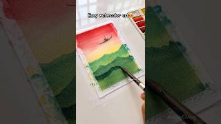 Easy layered mountains art😍❤️ #watercolor #watercolorpainting #shorts #trending #arttutorial