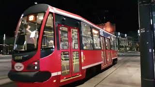 Trams at night in Katowice, Poland