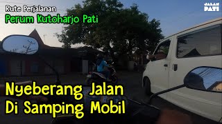 Nyeberang Jalan di Samping Mobil