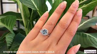 Cushion Aquamarine Bridal Set with Milgrain Diamond Band