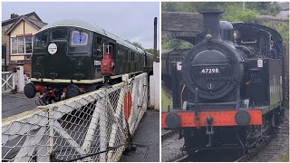 Class 24 diesel on level crossing and Jinty steam loco in action