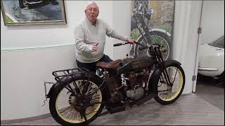 George Beale with the Harley Davidson Model J