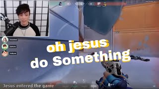 Sykkuno starts praying mid-game in Valorant ft. Valkyrae, Quarterjade, Fuslie, Starsmitten & More.