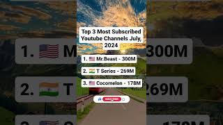 Top 3 Most Subscribed Youtube Channels July, 2024. #top3 #subscribe #subcribed #youtube #shots