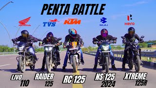 hero Xtreme 125R vs pulsar ns 125 2024 vs tvs raider 125 vs rc 125 vs Honda livo  | penta battle😱