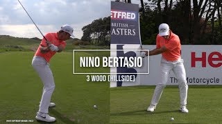 Nino Bertasio golf swing 3 wood (FO & DTL), Betfred British Masters, Hillside May 2019.