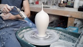 Making A Porcelain Bottle - Throwing On The Wheel (ASMR) - Matt Horne Pottery