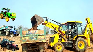 JCB 3dx Eco Loading Mud in Mahindra Arjun Novo Massey 241 Eicher 380 and John Deere Tractor Trolly