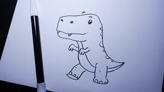 MUDAH DITIRU, menggambar BAYI DINOSAURUS T- REX LUCU (untuk anak-anak)