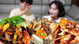 매콤한 순대볶음에 버섯넣고 어묵전골 끓여서 한끼 뚝딱!!(ft.배추겉절이)/집밥먹방/KOREAN HOME MEAL MUKBANG