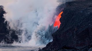 Unbelievable meeting of the volcano's lava with the ocean, Check it out!