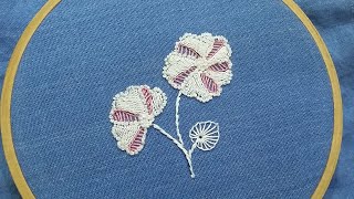 Hand embroidery pattern of flowers with blanket stitch and colonial stitch