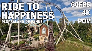 Ride To Happiness 4K 60fps front row POV - Plopsaland De Panne, Belgium  August 2023