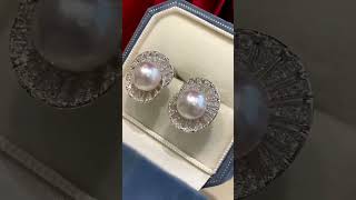 10-11mm Australia white pearl earrings in 18k gold & diamonds