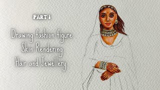 Part-1 How I draw Fashion figure, Skin Rendering | Braided art by Mousumi