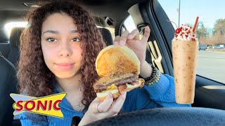 Trying Sonics New Peanut Butter Bacon Cheeseburger 🍔 😬 AND Shake😵‍💫