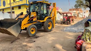 JCB 3DX Backhoe Loading Mud In Tractor || Mahindra Yuvo Tech + 405 Di And Mahindra B 275 Di