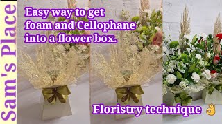 How to get Floral Foam and Cellophane into the box | Floristry techniques | Flower Box Arrangement