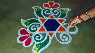 Karthigai deepam🌻 beautiful rangoli 3*2🌻easy flowers kolam🌻margazhi colour kolam @KanishCreatives