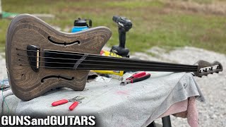 Scrap wood Fretless Piezo Bass detail and finishing work (pt 3) ALMOST DONE!