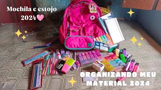 organizando minha mochila + estojo 2024 ✨🩷 | MUITA COISA 😱 #materialescolar2024