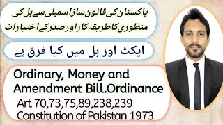 Constitution of pak|ordinary|amendment |money bill\ordinance.Article 70,73,89,239,75#constitution