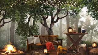 Summer Morning in Cozy Forest Ambience | Relaxing Birdsong & Campfire