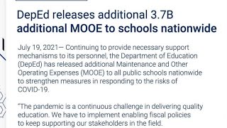 DepEd Releases additional 3.7B additional MOOE to schools nationwide